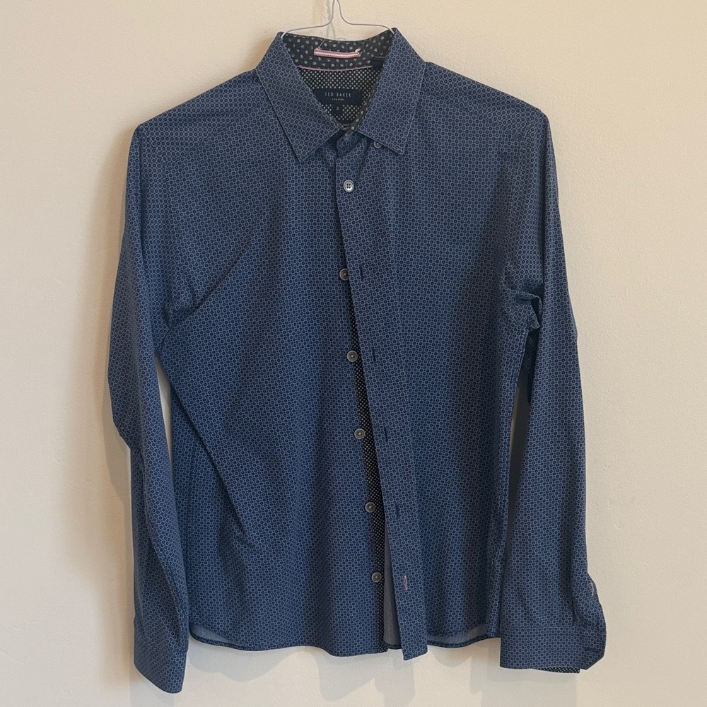 Ted Baker Navy Geometric Button Down Shirt